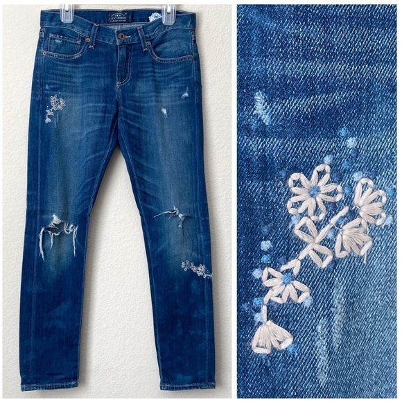Lucky Brand Denim - Lucky Brand Floral Embroidered Sienna Slim Boyfriend Distressed Jeans